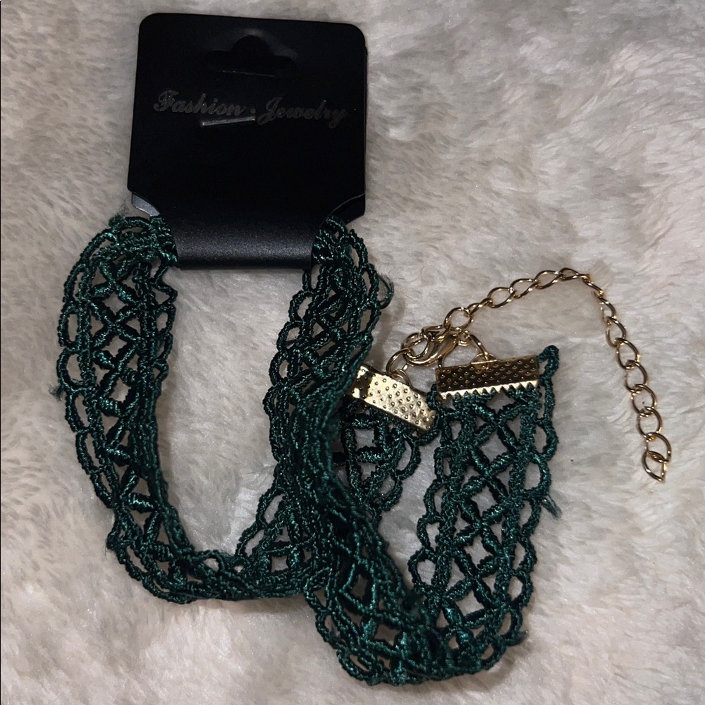 NWT BUNDLE OF 3 💋 CROCHETED LACE CHOKERS WITH EXTENDERS ROSE/GOLD/GREEN OS - Picture 3 of 12
